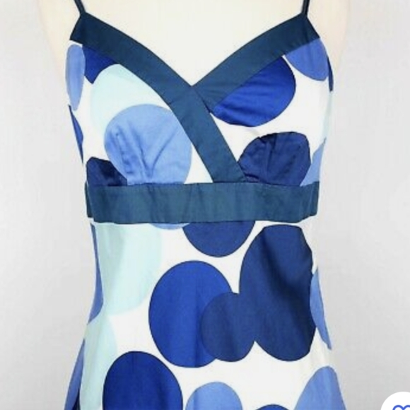 Ann Taylor A-Line White Midi Dress with Blue Circle Print Sz 6 - Picture 4 of 8